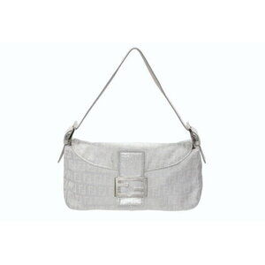 Fendi Zucchino Maa Bucket Glitter One Shoulder Bag Silver Canvas